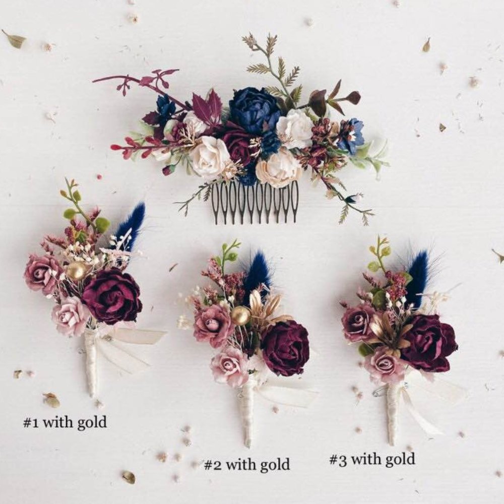 Wedding Boutonniere and Hair Comb Set - Picture 4 of 6